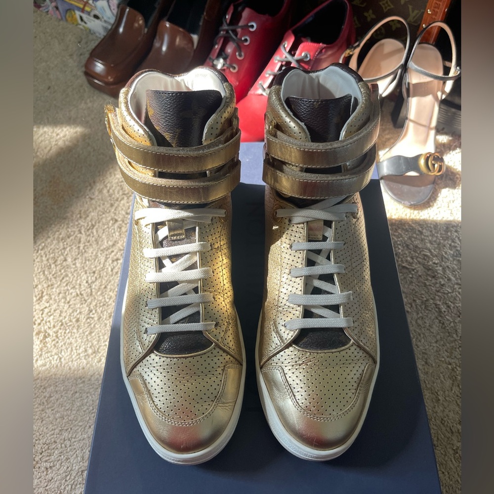 Louis Vuitton Women’s Gold Hightop Boombox Sneaker Boot - Velcro Authentic Sz 38 - Picture 12 of 15